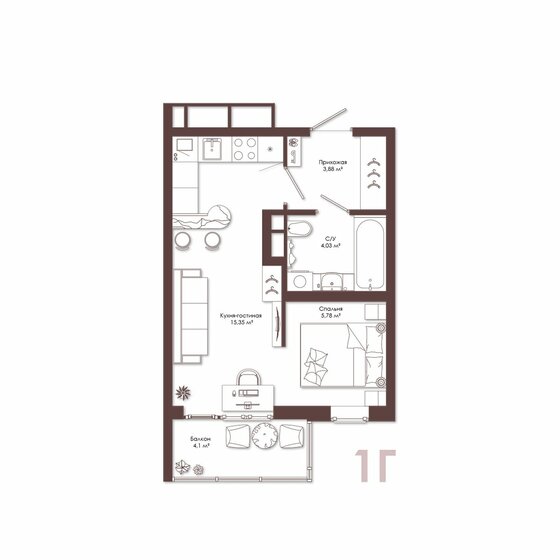 30,3 м², 1-комнатная квартира 3 602 130 ₽ - изображение 11