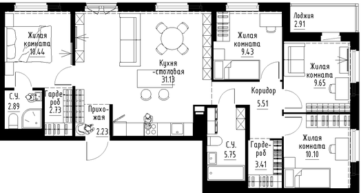 Квартира 94,7 м², 4-комнатная - изображение 1