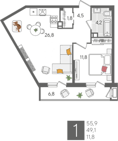 56,6 м², 1-комнатная квартира 14 500 000 ₽ - изображение 97