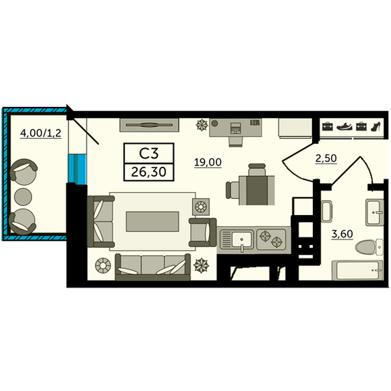 26,2 м², квартира-студия 4 061 000 ₽ - изображение 1