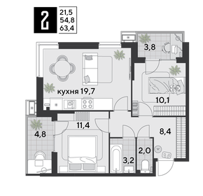 66,3 м², 3-комнатная квартира 6 086 000 ₽ - изображение 30