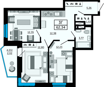 62,3 м², 3-комнатная квартира 10 660 140 ₽ - изображение 10