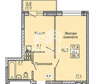 Квартира 35,1 м², 1-комнатная - изображение 1