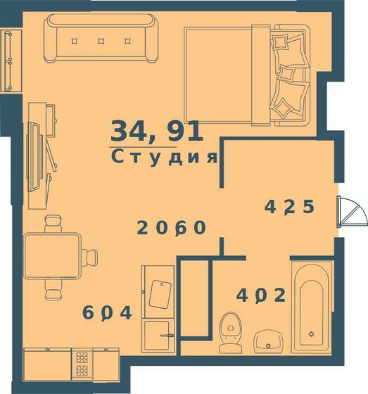 34,9 м², 1-комнатная квартира 3 281 540 ₽ - изображение 1