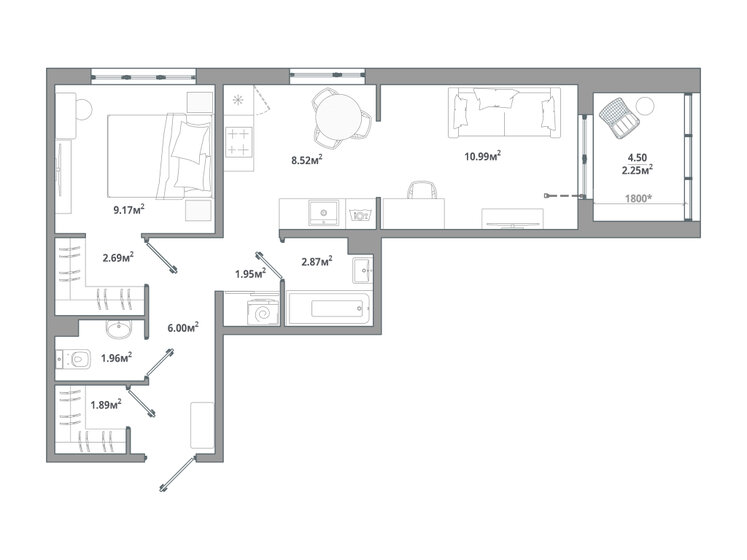 48,3 м², 2-комнатная квартира 8 595 620 ₽ - изображение 1