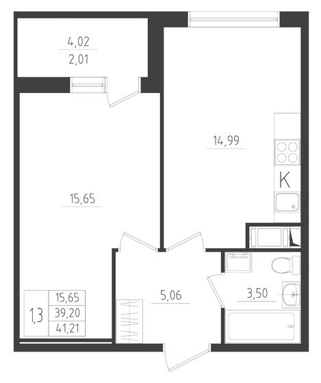 41,2 м², 2-комнатная квартира 6 799 650 ₽ - изображение 1