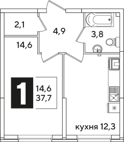 Квартира 37,7 м², 1-комнатная - изображение 2