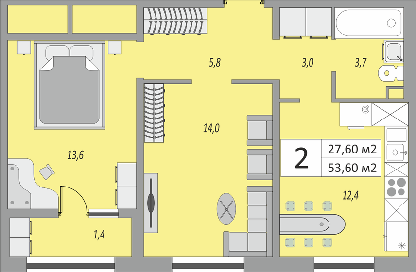 53,6 м², 2-комнатная квартира 3 749 320 ₽ - изображение 1