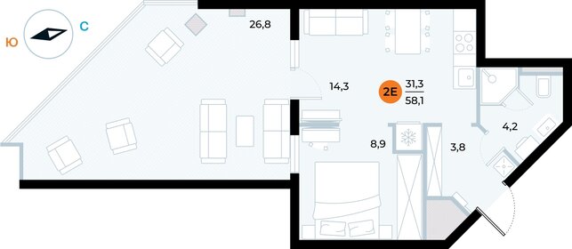 57,3 м², 1-комнатные апартаменты 16 170 387 ₽ - изображение 6