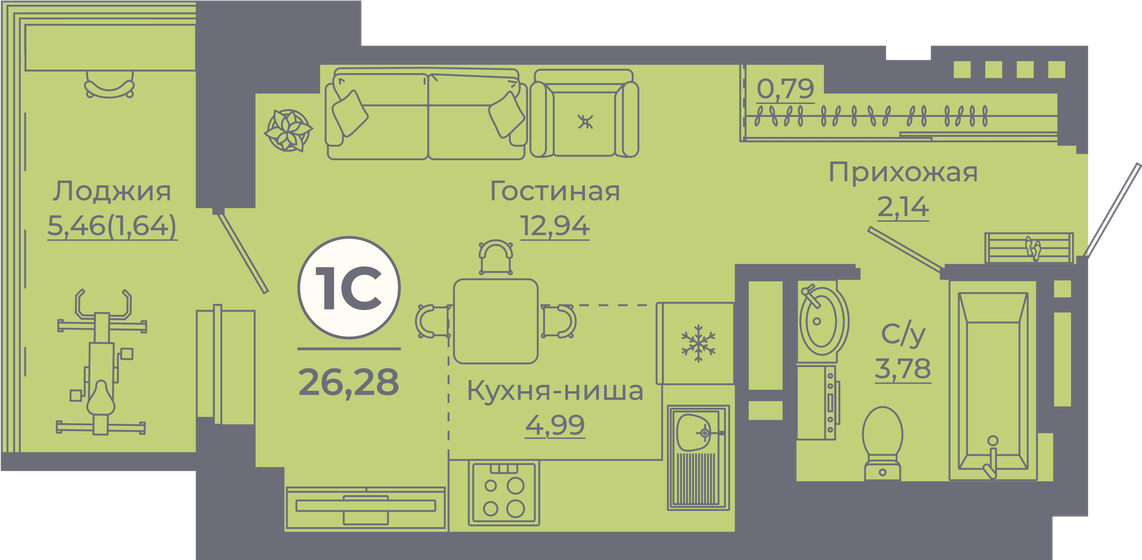 26 м², квартира-студия 3 823 470 ₽ - изображение 1