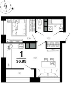 Квартира 36,9 м², 1-комнатная - изображение 1