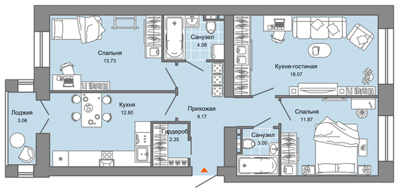 Квартира 77 м², 3-комнатная - изображение 1