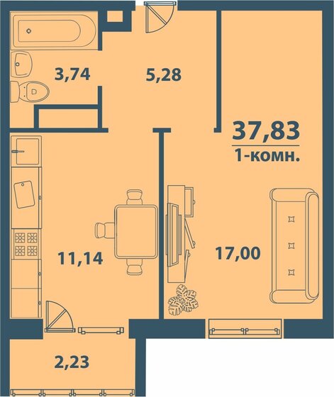 37,8 м², 1-комнатная квартира 3 291 210 ₽ - изображение 1