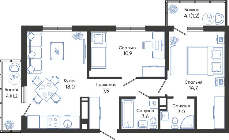 60,1 м², 2-комнатная квартира 10 319 170 ₽ - изображение 1