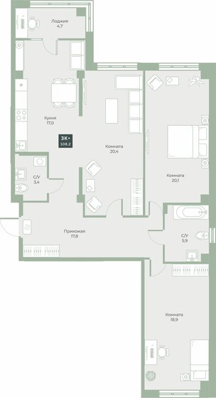 96,7 м², 3-комнатная квартира 9 863 400 ₽ - изображение 23