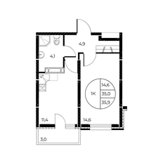 Квартира 35,9 м², 1-комнатная - изображение 2