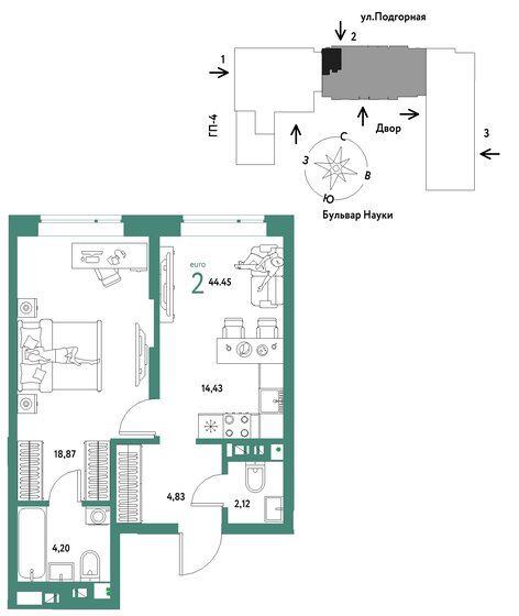 44,5 м², 2-комнатная квартира 6 090 000 ₽ - изображение 24
