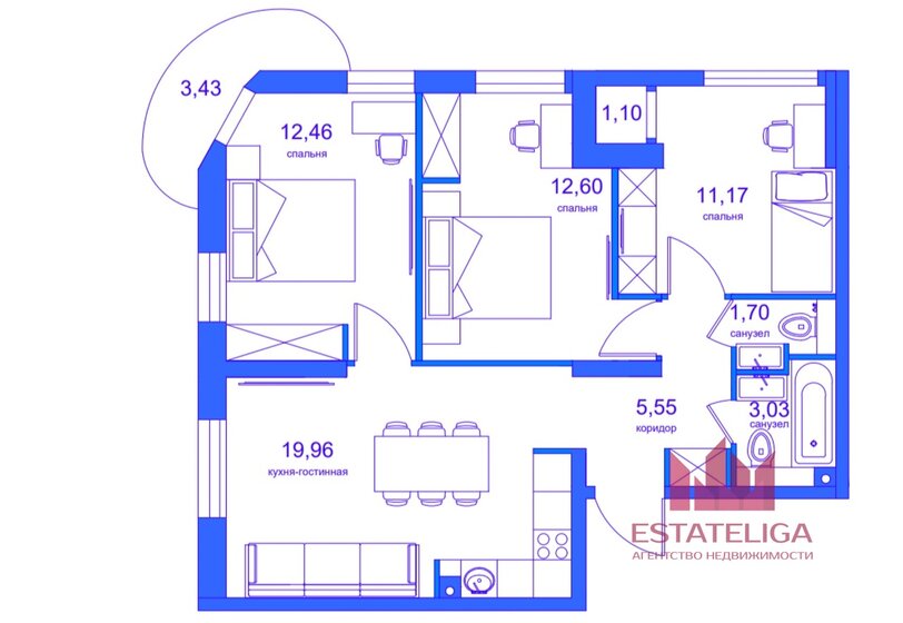 71 м², 3-комнатная квартира 40 800 000 ₽ - изображение 1