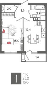 41,6 м², 1-комнатная квартира 10 196 160 ₽ - изображение 14