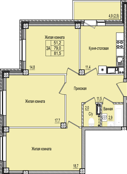 81,5 м², 3-комнатная квартира 6 357 000 ₽ - изображение 30