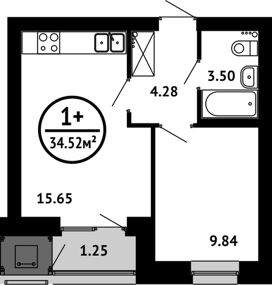 34,5 м², 1-комнатная квартира 5 178 000 ₽ - изображение 1