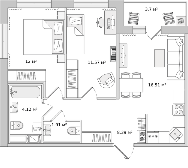 58,2 м², 2-комнатная квартира 9 748 143 ₽ - изображение 1