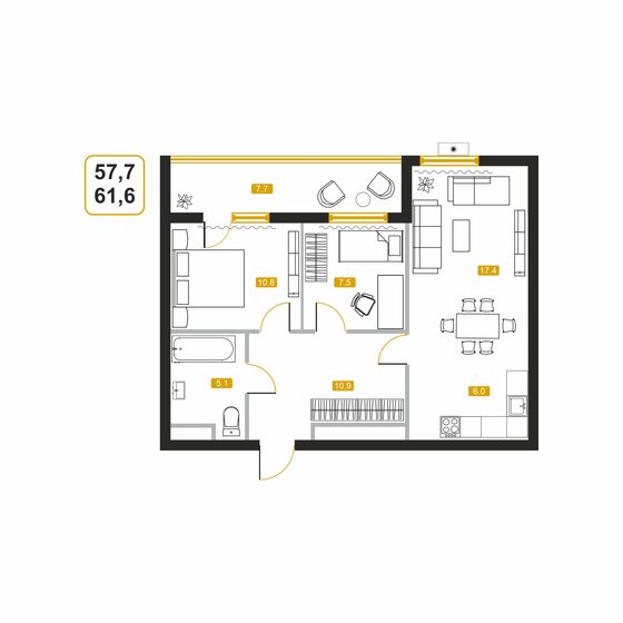 61,4 м², квартира-студия 8 468 902 ₽ - изображение 1