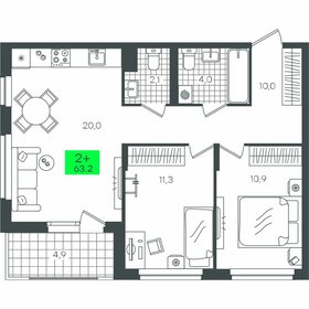 Квартира 63,2 м², 2-комнатная - изображение 1