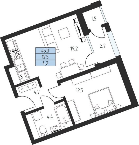 43,6 м², 1-комнатная квартира 14 526 600 ₽ - изображение 1