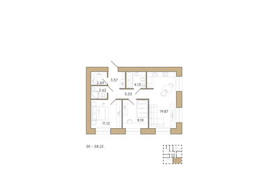 57,5 м², 3-комнатная квартира 4 150 000 ₽ - изображение 113