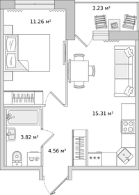 Квартира 37,4 м², 1-комнатная - изображение 1