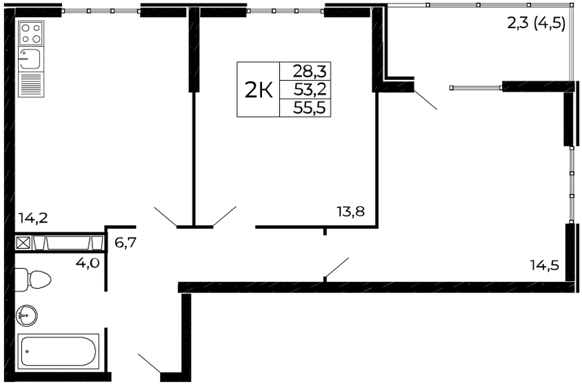 55,5 м², 2-комнатная квартира 6 743 250 ₽ - изображение 1