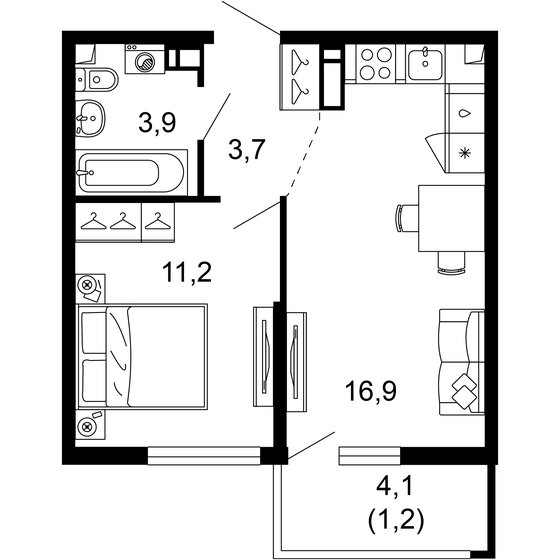 36,9 м², 1-комнатная квартира 18 346 680 ₽ - изображение 1