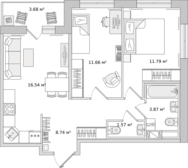 57,9 м², 2-комнатная квартира 9 756 559 ₽ - изображение 51