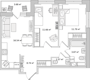 55,9 м², 2-комнатная квартира 9 760 945 ₽ - изображение 18