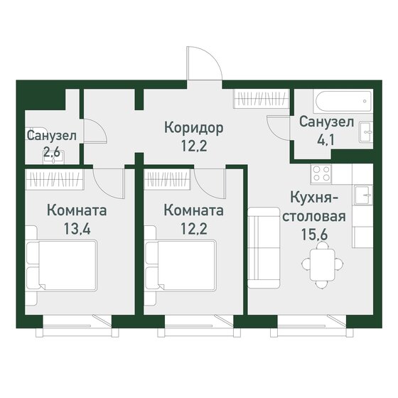 60,2 м², 2-комнатная квартира 6 924 150 ₽ - изображение 1