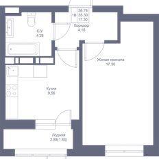 Квартира 36,7 м², 1-комнатная - изображение 3