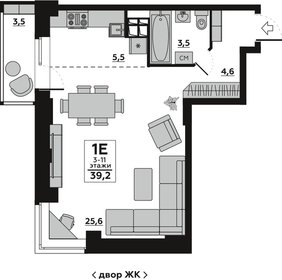 39,2 м², 1-комнатная квартира 5 500 000 ₽ - изображение 1