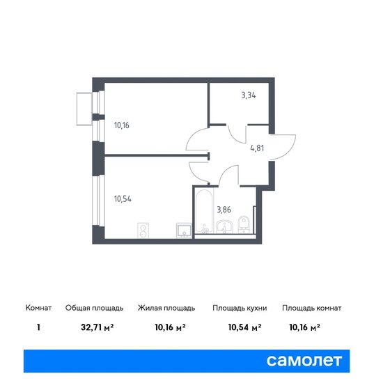 32,7 м², 1-комнатная квартира 7 266 591 ₽ - изображение 1