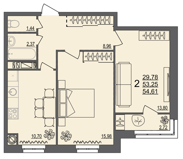 54,6 м², 2-комнатная квартира 5 679 440 ₽ - изображение 1