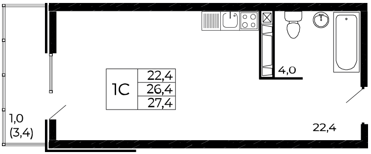 27,4 м², квартира-студия 3 529 120 ₽ - изображение 1