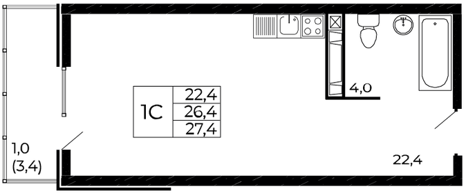 29 м², квартира-студия 3 200 000 ₽ - изображение 12