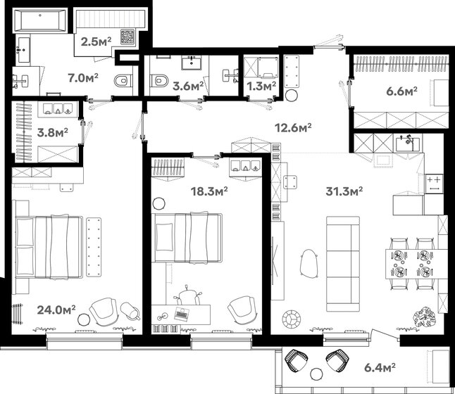 117,6 м², 3-комнатная квартира 17 052 000 ₽ - изображение 1
