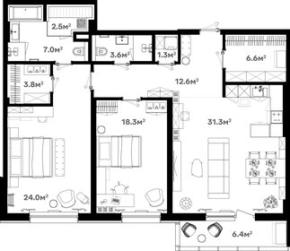 Квартира 117,6 м², 3-комнатная - изображение 1