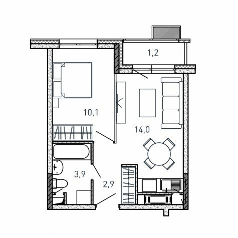 32,1 м², 1-комнатная квартира 6 082 950 ₽ - изображение 1