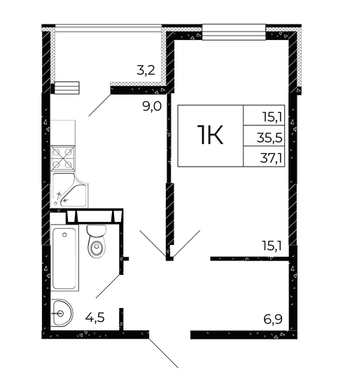 37,1 м², 1-комнатная квартира 4 544 750 ₽ - изображение 1