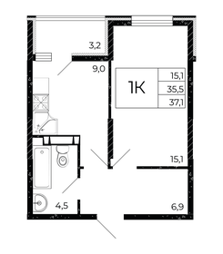 Квартира 37,1 м², 1-комнатная - изображение 1