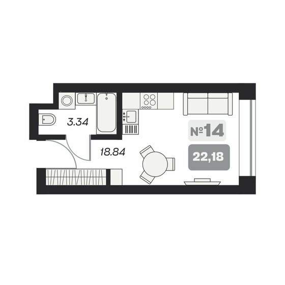 22,2 м², апартаменты-студия 4 340 000 ₽ - изображение 1