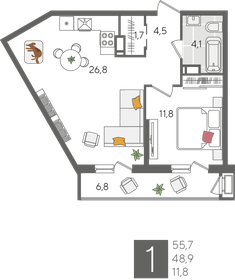 56 м², 1-комнатная квартира 14 990 000 ₽ - изображение 92