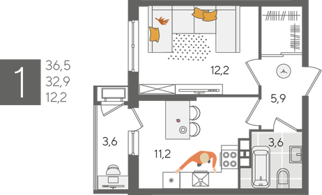 36,2 м², 1-комнатная квартира 9 415 620 ₽ - изображение 15